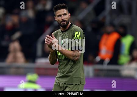 Milan, Italie. 10th févr. 2023. Olivier Giroud de l'AC Milan gestes pendant la série Un match entre l'AC Milan et le Torino FC au Stadio Giuseppe Meazza sur 10 février 2023 à Milan, Italie . Credit: Marco Canoniero / Alamy Live News Banque D'Images