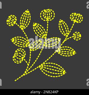Fleurs jaunes ligne pointillée. Fleurs décoratif tourbillon à pois plat. Vecteur de haute qualité Illustration de Vecteur