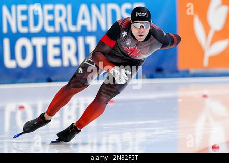 TOMASZOW MAZOWIECKI, POLOGNE - FÉVRIER 11: Anders Johnson du Canada en compétition dans le groupe B hommes 500m lors de la coupe du monde de patinage de vitesse 5 de l'UIP sur 11 février 2023 à Tomaszow Mazowiecki, Pologne (photo d'Andre Weening/Orange Pictures) crédit: Orange pics BV/Alay Live News Banque D'Images