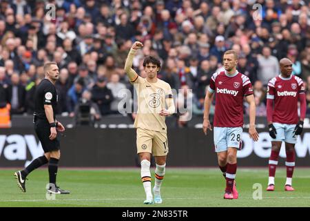 Stade de Londres, Londres, Royaume-Uni. 11th févr. 2023. Premier League football, West Ham United versus Chelsea; Joao Felix de Chelsea célèbre après qu'il a obtenu son score pour 0-1 dans le crédit de 16th minutes: Action plus Sports/Alay Live News Banque D'Images