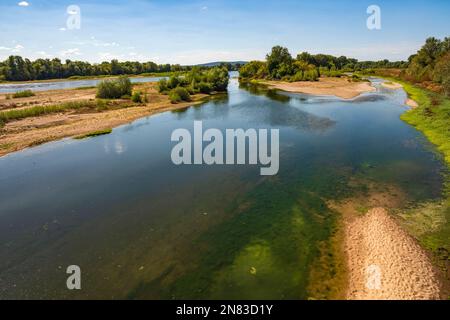 Pouilly-sur-Loire sur les rives de la Loire, France Banque D'Images