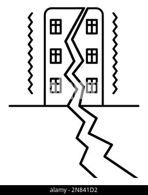 Tremblement de terre. Il y avait une fissure dans le mur de la maison. L'immeuble est divisé en deux. Illustration de Vecteur