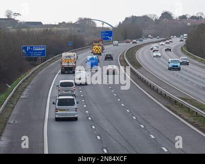 Devon, Angleterre – 1 février 2023 : l'autoroute M5 près de la sortie 29 orientée sud, près de la sortie pour Exeter Banque D'Images