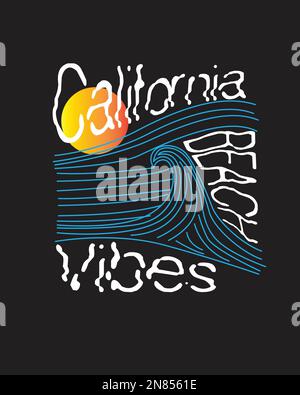 California Beach Vibes Line art Waves Sunset Beach typographie poster design pour t shirt imprimé vecteur Illustration de Vecteur