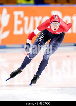 TOMASZOW MAZOWIECKI, POLOGNE - FÉVRIER 11: Ragne Wiklund de Norvège en compétition sur le groupe a femmes 1500m lors de la coupe du monde de patinage de vitesse 5 de l'UIP sur 11 février 2023 à Tomaszow Mazowiecki, Pologne (photo d'Andre Weening/Orange Pictures) crédit: Orange pics/BV Alay Live News Banque D'Images