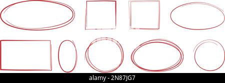 collection de formes de caniches rouges, illustrations vectorielles circulaires et rectangulaires avec cadre de mise en évidence Illustration de Vecteur