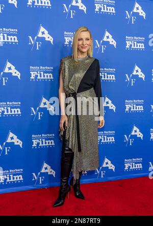 Santa Barbara, États-Unis. 10th févr. 2023. Cate Blanchett arrive au festival international du film de Santa Barbara en 2023 pour recevoir le prix du meilleur réalisateur de l'année au Arlington Theatre on 9 février 2023 à Santa Barbara, Californie. (Photo de Rod Rolle/Sipa USA) Credit: SIPA USA/Alay Live News Banque D'Images