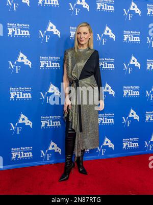 Santa Barbara, États-Unis. 10th févr. 2023. Cate Blanchett arrive au festival international du film de Santa Barbara en 2023 pour recevoir le prix du meilleur réalisateur de l'année au Arlington Theatre on 9 février 2023 à Santa Barbara, Californie. (Photo de Rod Rolle/Sipa USA) Credit: SIPA USA/Alay Live News Banque D'Images