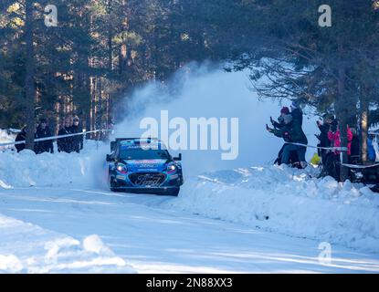 UMEÅ 20230211 Ott Tänak, Estonie et Martin Järveoja, Estonie, Ford Puma Rally1 hybride, lors des compétitions de samedi dans le rassemblement suédois, RAL mondial Banque D'Images