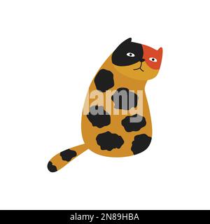 Drôle de froning jaune tacheté chat assis. Illustration vectorielle. Illustration de Vecteur
