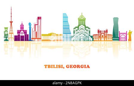 Colorfull panorama Skyline de la ville de Tbilissi, Géorgie - illustration vectorielle Illustration de Vecteur