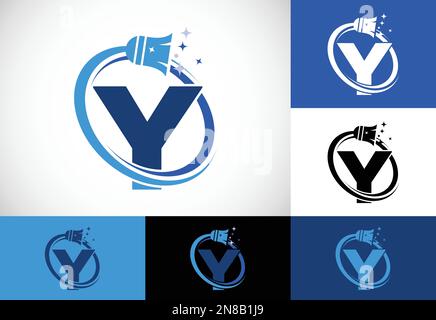 Modèle de conception du logo du service de nettoyage de la lettre y, symbole du logo de la société de nettoyage. Illustration de Vecteur