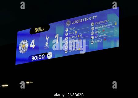 King Power Stadium, Leicester, Royaume-Uni. 11th févr. 2023. Premier League football, Leicester City contre Tottenham Hotspur; le tableau de bord au coup de sifflet final Credit: Action plus Sports/Alay Live News Banque D'Images