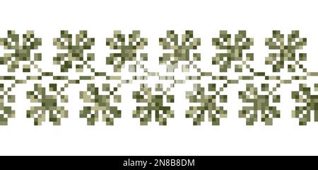 Bordure vectorielle florale de style militaire. Imprimé mode dans des couleurs vertes. Décoration de broderie traditionnelle ukrainienne. Texture militaire, décor, bordure sans couture Illustration de Vecteur