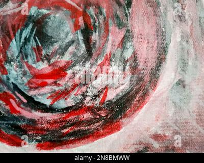 Motif tourbillon rouge et noir sur toile de peinture acrylique abstraite Banque D'Images