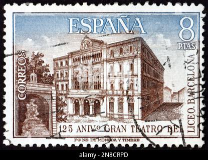 ESPAGNE - VERS 1972: Un timbre imprimé en Espagne montre Teatro del Liceo, Barcelone, 126th anniversaire du Gran Teatro del Liceo à Barcelone, vers 197 Banque D'Images