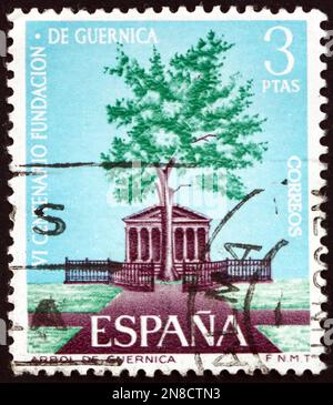 ESPAGNE - VERS 1966 : un timbre imprimé en Espagne montre l'arbre de Guernica, fondateur de Guernica, centenaire de 6th, vers 1966 Banque D'Images