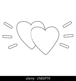 Deux coeurs en amour, élément de conception pour le jour de la Saint-Valentin, illustration vectorielle plate pour livre de coloriage Illustration de Vecteur