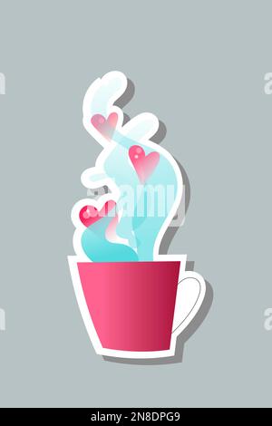 tasse à café classique avec vapeur de cœur. carte à gratin de saint-valentin vector Illustration de Vecteur