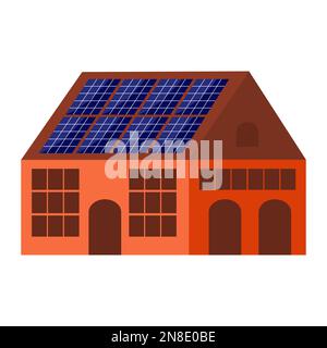 Grand bâtiment industriel avec panneaux de piles solaires sur le toit, concept de sources d'électricité alternatives durables, illustration vectorielle isolée Illustration de Vecteur