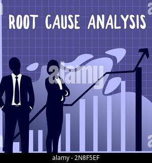 Affiche l'analyse des causes premières. Mot écrit sur la méthode de résolution des problèmes identifier le défaut ou le problème Banque D'Images