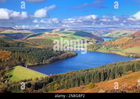 Paysage d'automne vue depuis Bamford Edge surplombant Ladybower Reservoir et Ashopton / Pont, Viaduc de la vallée de l'espoir, Peak District, Derbyshire, Royaume-Uni Banque D'Images