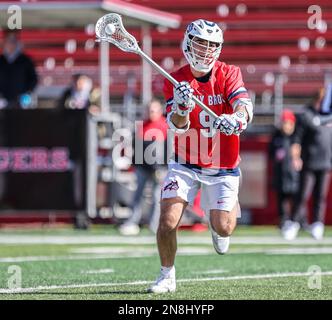 11 février 2023: L'attaque de Stony Brook sera un bouton (9) lors d'un match de crosse masculin de la NCAA entre les Seawolves de Stony Brook et les chevaliers de écarlate de Rutgers au STADE SHI à Piscataway, N.J. Mike Langish/Cal Sport Media. Banque D'Images