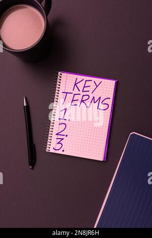 Légende présentant les termes clés. Mots de concept d'entreprise qui peuvent aider une personne à rechercher les informations dont elle a besoin Banque D'Images