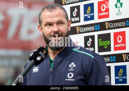 Dublin, Irlande. 12th févr. 2023. L'entraîneur en chef irlandais Andy Farrell lors du match de la coupe Guinness six Nations Round 2 entre l'Irlande et la France au stade Aviva de Dublin, Irlande sur 11 février 2023 (photo par Andrew SURMA/ Credit: SIPA USA/Alay Live News Banque D'Images