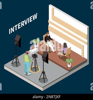 Media News concept isométrique avec un journaliste prenant interview en studio illustration vectorielle Illustration de Vecteur