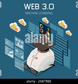 Technologies Web 3,0 concept isométrique avec symboles d'apprentissage machine illustration vectorielle Illustration de Vecteur