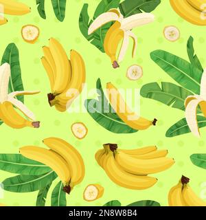 Composition plate de banane avec motif carré et ensemble de feuilles de palmier fruits et tranches de l'illustration de vecteur de banane Illustration de Vecteur