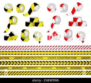 Ruban de signalisation jeu réaliste de rubans adhésifs d'avertissement rayés et rouleaux illustration vectorielle isolée Illustration de Vecteur