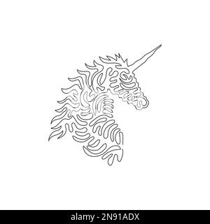 Un seul dessin d'une ligne de l'art abstrait de corne en spirale de licorne mignon Dessin en ligne continue illustration vectorielle de la belle licorne mythique Illustration de Vecteur