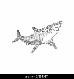 Dessin d'un seul trait d'art abstrait de requin effrayant Dessin en ligne continue dessin graphique illustration vectorielle de requin marin prédateur pour icône Illustration de Vecteur