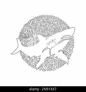 Dessin de ligne continue à tourbillons simples de requin-taupe court. Dessin de ligne continue dessin vectoriel style d'illustration des museau pointés requin Illustration de Vecteur