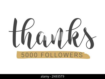 Illustration de vecteur. Lettre manuscrite de remerciements 5000 abonnés. Modèle pour bannière, carte, poste, affiche, autocollant ou médias sociaux. Illustration de Vecteur