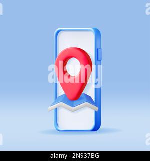 3D Localisation de la broche de carte dans le smartphone Illustration de Vecteur