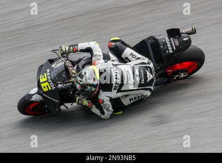 Kuala Lumpur, Malaisie. 12th févr. 2023. Le pilote espagnol Joan Mir de l'écurie Repsol Honda en action lors du test officiel Sepang MotoGP au circuit international de Sepang à Sepang. Crédit : SOPA Images Limited/Alamy Live News Banque D'Images