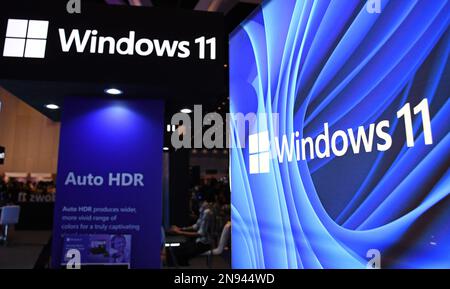 Mumbai, Inde. 11th févr. 2023. Logo Windows 11 visible sur un stand lors de l'événement Comic con. L'événement se tient à nouveau après deux ans d'écart en raison de la pandémie du virus corona. (Photo par Ashish Vaishnav/SOPA Images/Sipa USA) crédit: SIPA USA/Alay Live News Banque D'Images