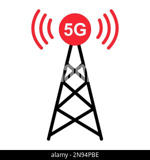 Icône de la tour de signal, signe de réseau de technologie sans fil, illustration du vecteur radio de l'onde d'antenne . Illustration de Vecteur