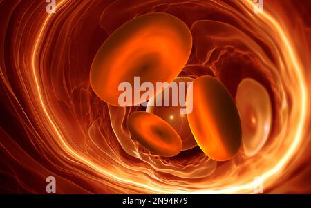 Globules rouges dans le sang (érythrocytes), haute précision. Concept scientifique et médical. 3d illustration Banque D'Images