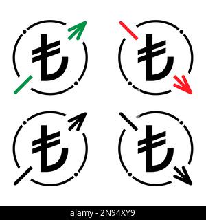 Ensemble de symboles de coût icône d'augmentation et de diminution de la lire turque. Symbole de vecteur d'argent isolé en arrière-plan . Illustration de Vecteur