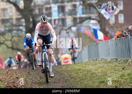 FEM Van Empel dirige la course aux Championnats du monde de Cyclocross à Hoogerheide Banque D'Images