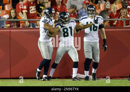 Photo: Green Bay Packers Tramon Williams (38) and M.D. Jennings defend  against Seattle Seahawks' Charly Martin in the end zone at CenturyLink  Field in Seattle. - SEA2012092305 