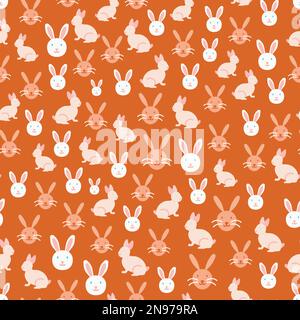 Orange et pastel Pink Cute lapins Vector Repeat Pattern Illustration de Vecteur