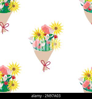 Bouquet de différentes fleurs sans couture. Imprimé fleuri beige vectoriel sans pinces Illustration de Vecteur