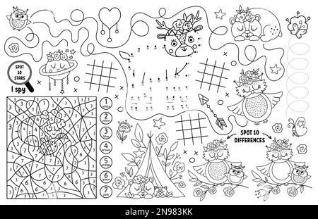 Placemat de jour pour les mères Vector pour les enfants. Tapis d'activité imprimable amour et paix pour la famille avec labyrinthe, cartes de pointe TAC TIC, connecter les points, trouver la différence. B Illustration de Vecteur