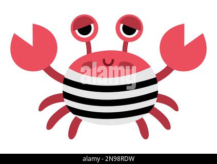 Icône de crabe pirate vectoriel. Illustration d'un animal de mer mignon. Trésor Island Hunter en chemise strippy. Un élément amusant pour la fête des pirates pour les enfants. Photo de l'écrevisse i Illustration de Vecteur