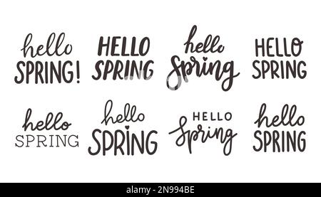 Hello Spring vector lettering text greeting card spécial typographie Spring dessin main illustration badge Illustration de Vecteur